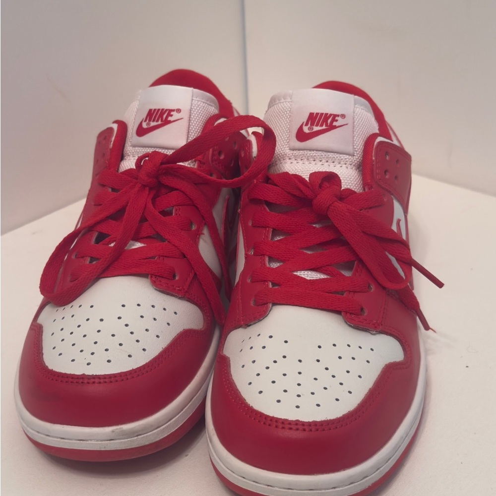 Nike Red and White Dunk Low Sneakers Classic Design
